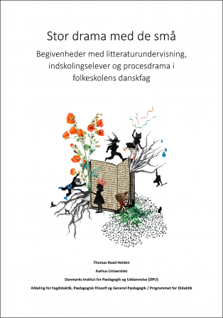 Forsiden af afhandlingen viser udover titel, forfatter m.m., en illustration med en åben bog, nogle planter og blomster, dyr og mennesker.